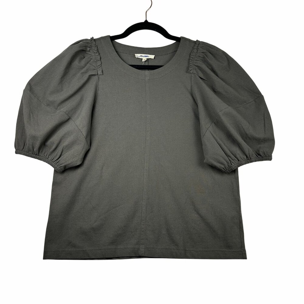 Madewell Womens Puff Sleeve Top Charcoal Sz M NWT Balloon Sleeve Casual Chic Tee